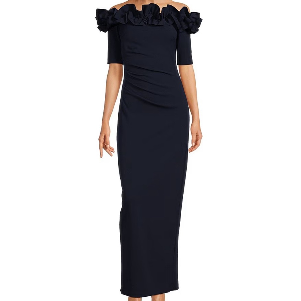 Xscape Navy Off Shoulder Gown 12